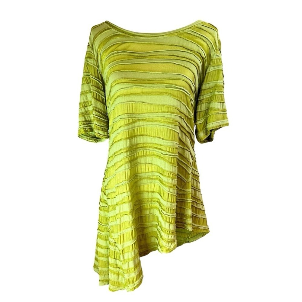 CUT LOOSE Green Tunic Top  Sz L Asymmetrical Shirt Short Sleeve Lagenlook Casual